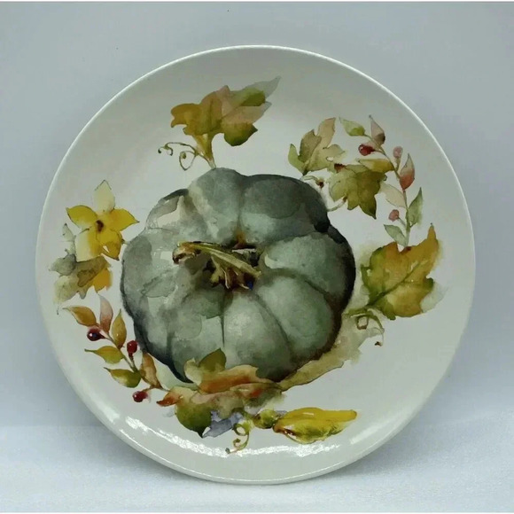 Botanical Green Pumpkin Stoneware Salad Plate 8 Inch Dishwasher & Microwave Safe - Picture 1 of 2
